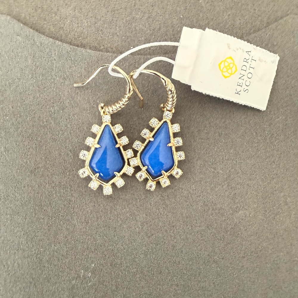 Kendra Scott Blue and Gold Teardrop Earrings - Picture 2 of 4